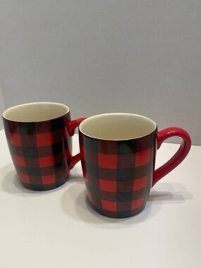 Robert Stanley Buffalo Plaid Red Black Coffee Mugs 12 Oz Set of 2